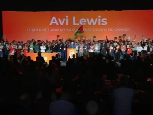 Avi Lewis Wins Leadership of The NDP – With a Palestinian Flag Waving Behind Him
